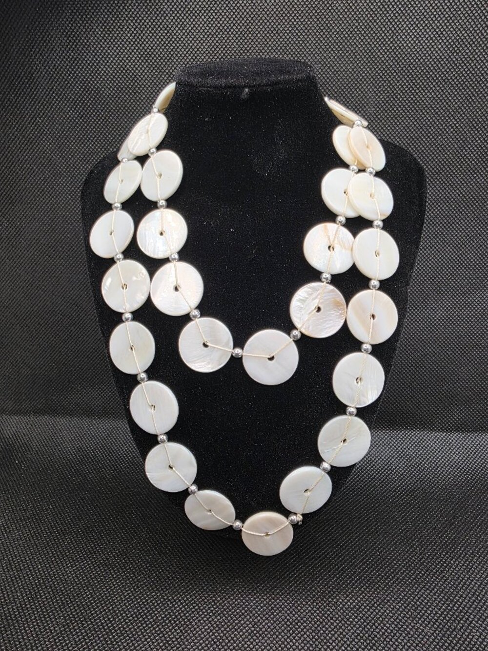 Vintage Mother of Pearl Coin Disc Necklace 35" Continuous Long Statement Strand